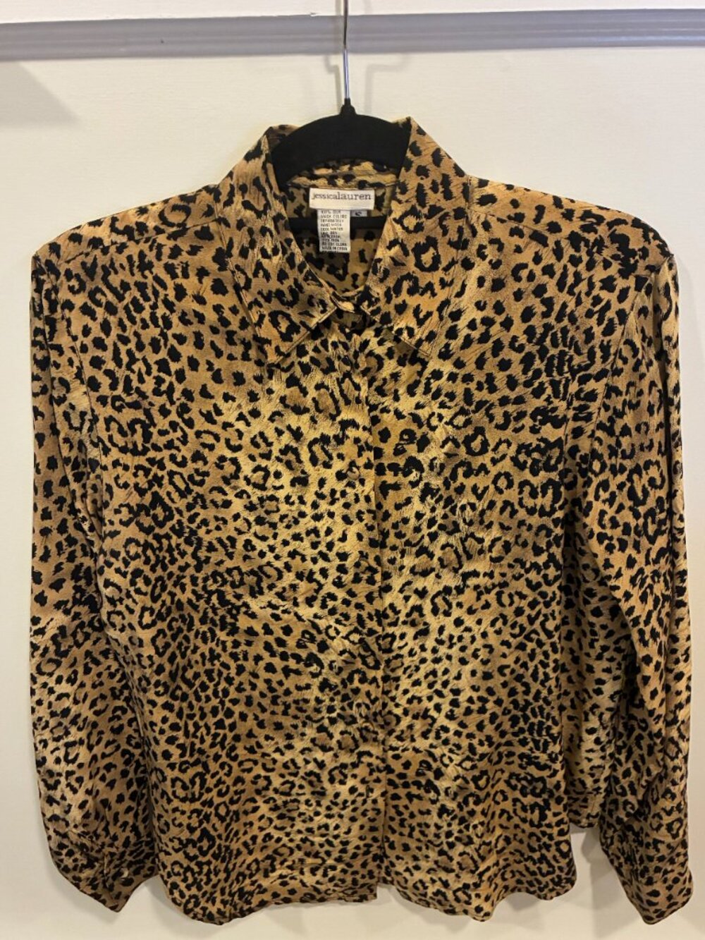 Vintage Leopard Print Button Up Blouse